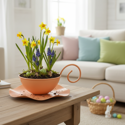 Artikel Metall Deko Tasse Orange Ø11,5cm H6cm Mit Unterteller 2St