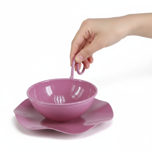 Artikel Metall Deko Tasse mit Unterteller Pink H8cm Ø11,5cm 2St