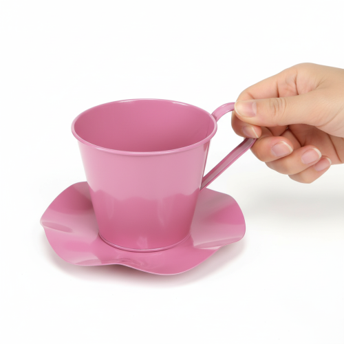 Artikel Deko Teetasse Metall Tasse mit Teller Pink Ø12 H10cm 8 St