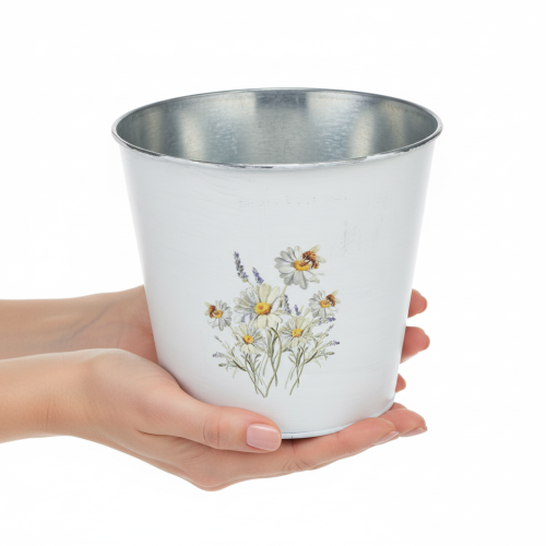 Artikel Übertopf Weiß Metall Blumentopf Blumen Ø16cm H14,5cm