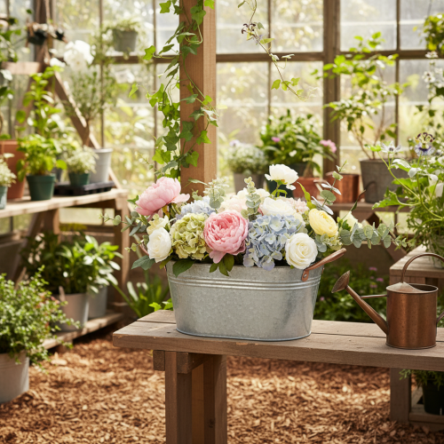 Artikel Blumenschale mit Griffen Dekoschale Metall 17,5×12×9cm