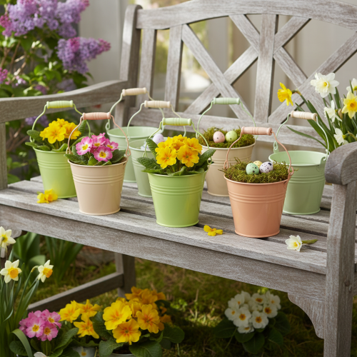 Artikel Eimer mit Henkel Primeltopf Metall Pastell 11,5×8,5cm 8 St