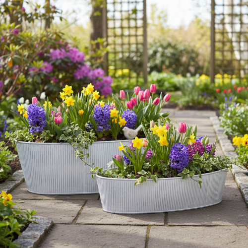 Artikel Schale Oval Metall in Weiß Silber 32,5cm/37cm Set 2St