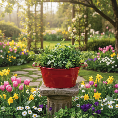 Artikel Deko Schale mit Griffen Metall Blumenschale Rot Ø29cm H14,5cm