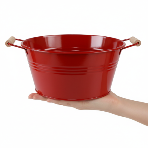 Deko Schale mit Griffen Metall Blumenschale Rot Ø29cm H14,5cm | Floristik24.de