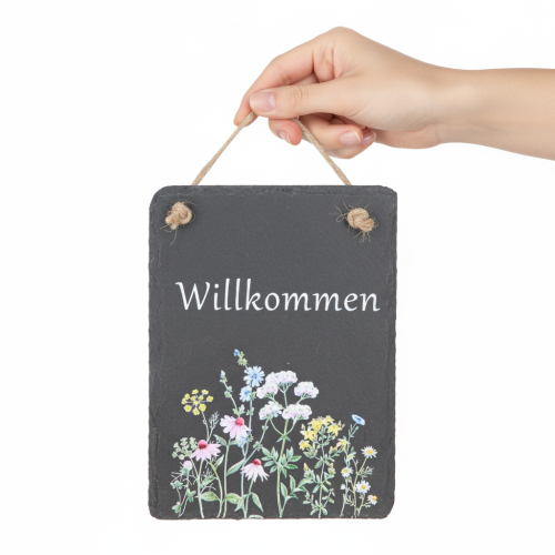 Artikel Willkommensschild Schieferplatte Hängedeko 20x15cm 2er Set