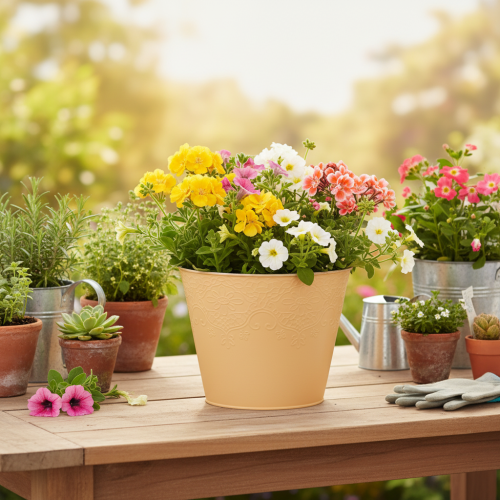 Übertopf Metall Blumenübertopf Pastell Orange Ø20cm H16cm | Floristik24.de