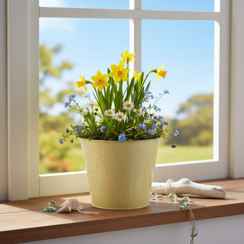 Übertopf Metall Blumenübertopf Pastell Gelb Ø16cm H14cm | Floristik24.de