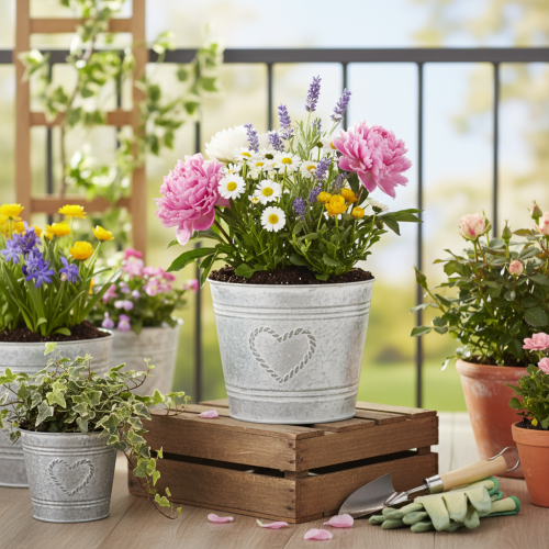 Blumentopf Shabby Chic Übertopf Metall Herz Ø17,5cm H15,5cm | Floristik24.de