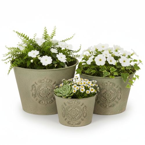 Blumentopf Metall Grün Vintage Ø22cm–13,5cm 3er-Set | Floristik24.de