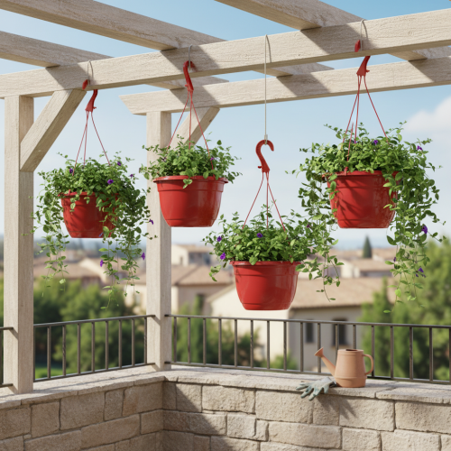 Artikel Blumenampel Rot Blumentopf zum Hängen Ø25cm H50cm