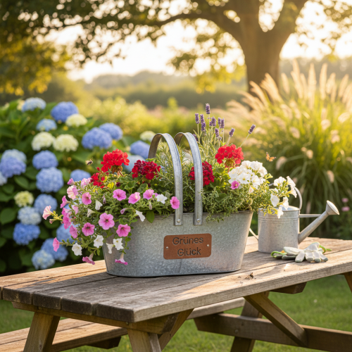 Pflanzkorb “Grünes Glück”, Metalldeko zum Bepflanzen, Gartendeko Silbern, Edelrost L40cm H15cm | Floristik24.de