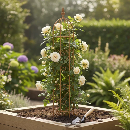 Dekorative Gartenschale mit natürlicher Bepflanzung und Außendeko