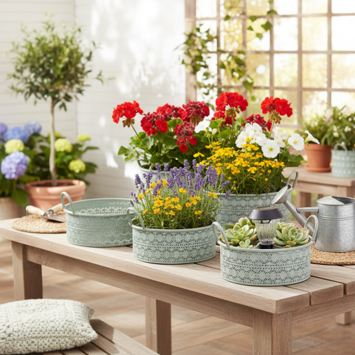 Deko-Schale Metall mit Griffen Übertopf Vintage 3er-Set | Floristik24.de