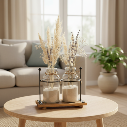 Flaschenvase Deko Flaschen Glas Holz 23x12x19,5cm 2St | Floristik24.de