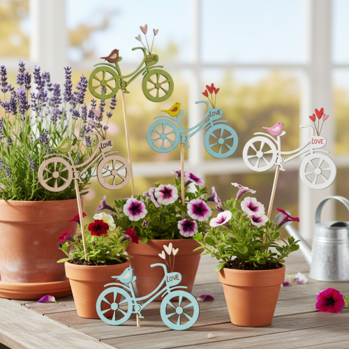 Holzstecker mit Fahrradmotiv für frühlingshaft romantisches Ambiente im Wohnzimmer 8cm 12St | Floristik24.de