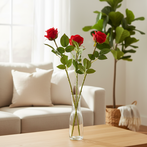 Rosenzweig Seidenblume Künstliche Rose Rot 72cm 3St | Floristik24.de