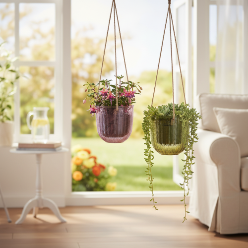 Blumentopf Glas Windlicht zum Hängen Lila Grün 14cm 2St | Floristik24.de
