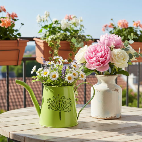 Deko Gießkanne Metall Pusteblume Grün H12cm 2St Deko Vase Shabby | Floristik24.de