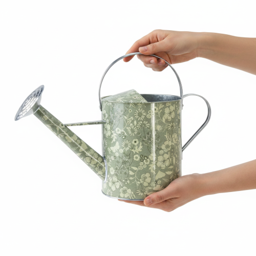 Metall Gießkanne Vintage Look Grün Silber mit Blumenmuster - Dekorative Pflanzkanne Ø18cm | Floristik24.de