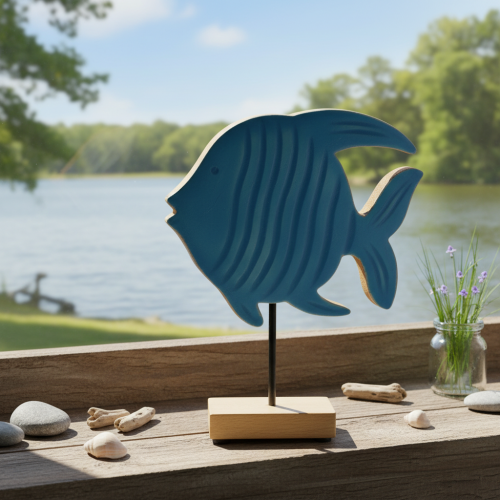 Holzfisch Figur Maritime Dekoration Handgefertigte Tischdeko für Wohnzimmer 22cm | Floristik24.de