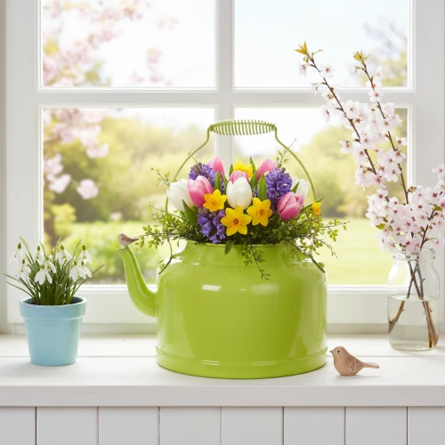 Deko-Teekanne Metall Apfelgrün - Blumen-Übertopf - Ø20cm H15cm - Vielseitige Gartendeko und Geschenkidee | Floristik24.de