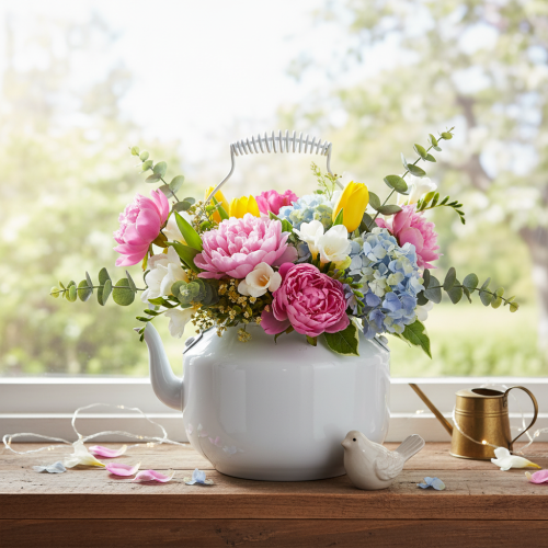 Deko-Teekessel Metall Vintage Look für Blumenarrangements | Floristik24.de