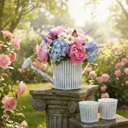 Vintage-Pflanzkanne Ø17cm, Deko Gießkanne, Metall Übertopf Shabby Chic | Floristik24.de