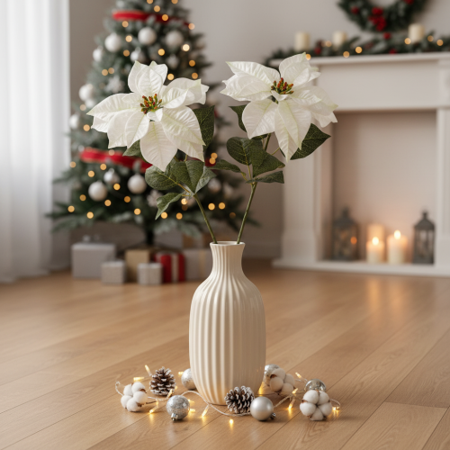 Weihnachtsstern künstlich Weiß Großer Blütenzweig Dekoration 65cm 2St | Floristik24.de