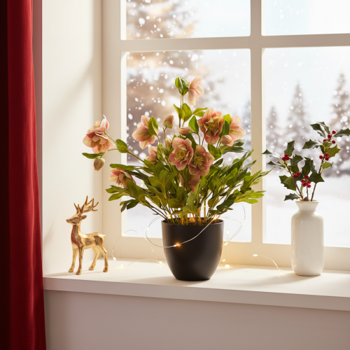 Helleborus künstlich Topfpflanze Christrose für Wohnraumdeko 50cm | Floristik24.de