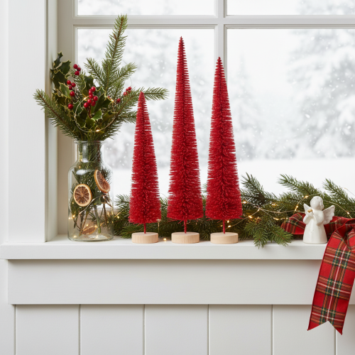 Deko Tannenbaum schmal Künstlicher Weihnachtsbaum auf Holzsockel 40cm 3St | Floristik24.de
