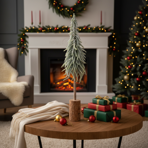Tanne künstlich Geeister Deko Baum auf Holzsockel für Winterdeko und Weihnachten 75cm | Floristik24.de