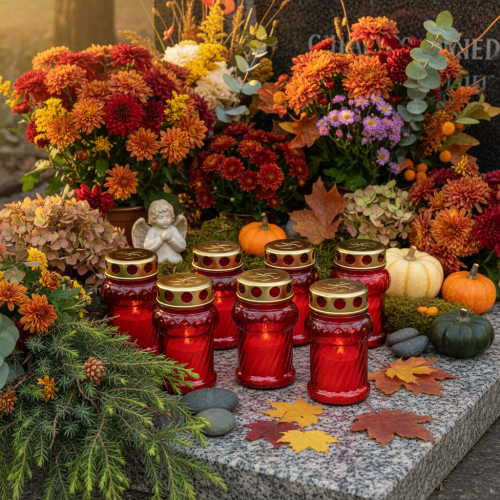 Grabkerze für herbstliche Grabgestaltung zu Allerheiligen und Totensonntag 13cm 8St | Floristik24.de
