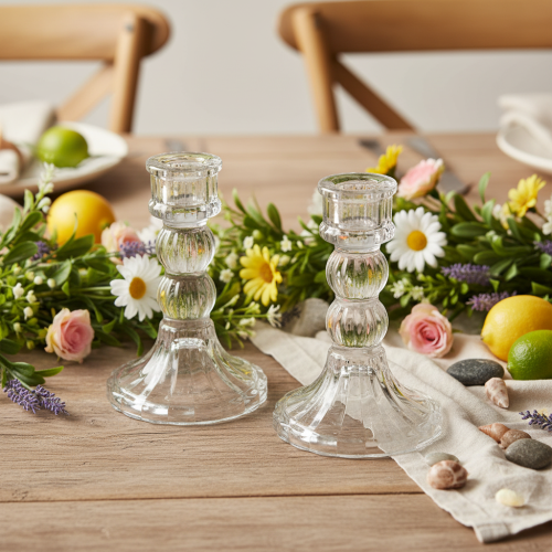 Kerzenhalter transparent Design klassisch Tischdekoration 12cm 2St | Floristik24.de
