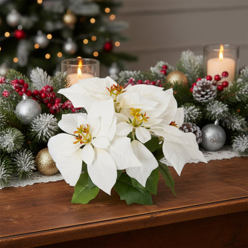 Kunstblume Weihnachtsstern weiß Große Blüte Dekopflanze 40cm | Floristik24.de