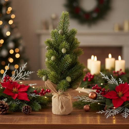 Tannenbaum künstlich im Jutesack Kleine Tischdeko Mini Weihnachtsbaum 38cm | Floristik24.de