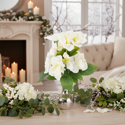 Kunstblume Christrose weiß Bund künstliche Weihnachtsdekoration | Floristik24.de