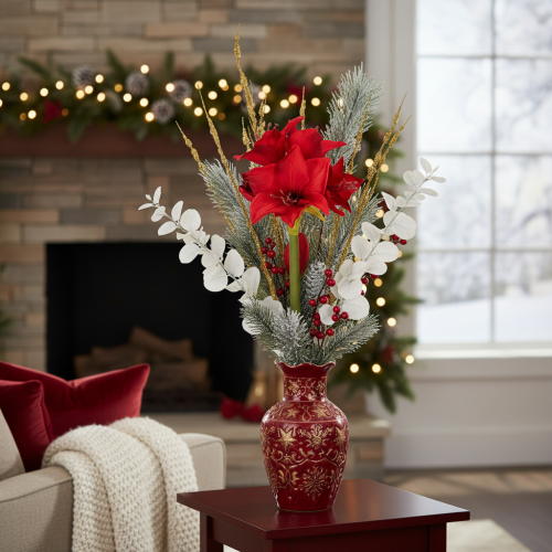 Kunstblume Amaryllis Rot mit Stiel Blumendeko für Weihnachten 50cm | Floristik24.de
