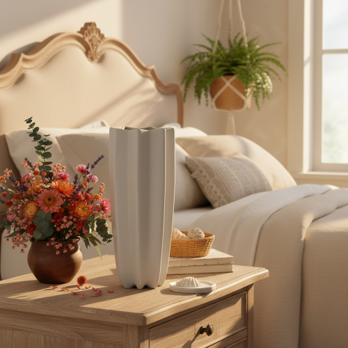 Artikel Vase gerillt modern Hohe Dekovase für Trockendeko 38cm