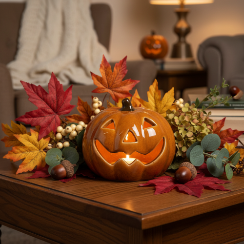 Keramik Kürbis LED Halloween Dekoration klein 10cm | Floristik24.de