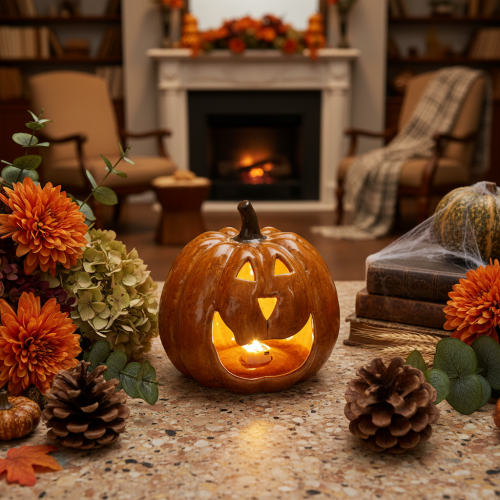 Keramik Kürbis Halloween LED Dekoration 15cm | Floristik24.de