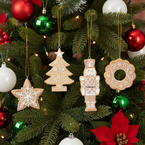 Weihnachtsanhänger Lebkuchen Zuckerguss Optik Nussknacker Stern Baum Kranz 6cm 4St | Floristik24.de
