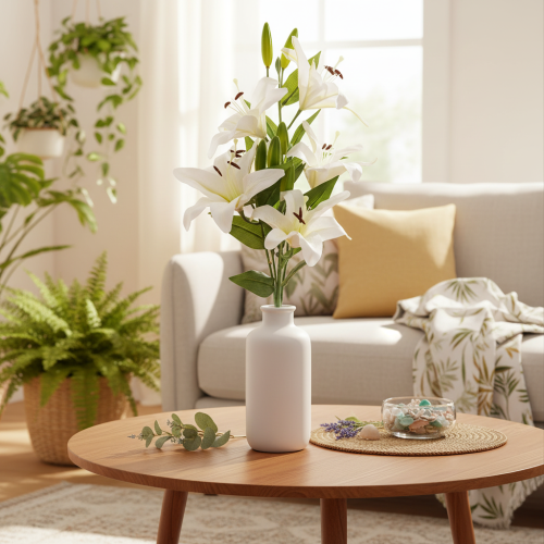 Lilien Kunstblume 6 weiße Blüten Realistischer Blütenzweig 66cm | Floristik24.de