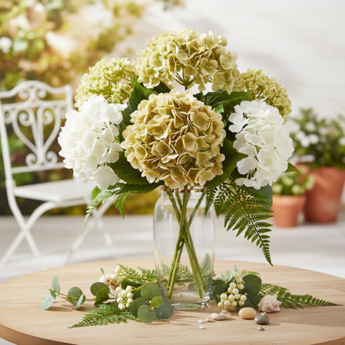 Künstliche Hortensie Blume mit langem Stiel und Blättern 60cm | Floristik24.de