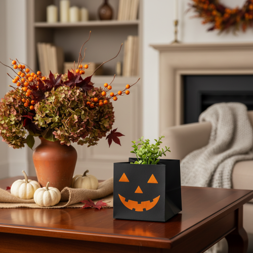 Artikel Papiertüte Kürbis Gesicht Übertopf Halloween Deko 10cm 6St