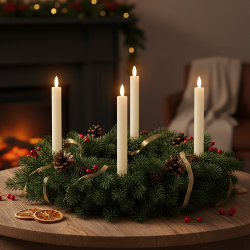 Artikel LED Stabkerzen mit Timer Rillenkerzen Creme 24,5cm 4St