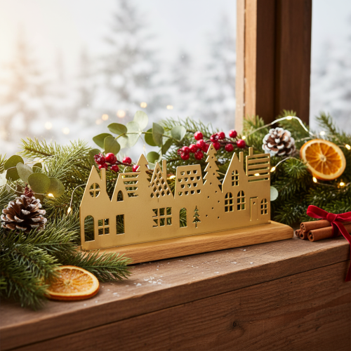 Häuser Silhouette Dekoration Advent auf Holzsockel 29cm | Floristik24.de
