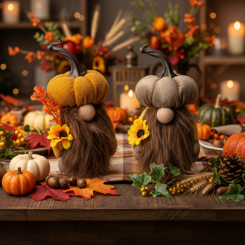 Herbstfigur Kürbiswichtel mit Sonnenblume und Bart 16cm 2St | Floristik24.de