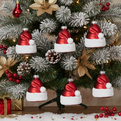 Weihnachtskugel Nikolausmütze Glas 8cm 6St | Floristik24.de