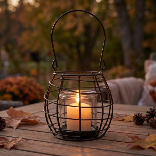 Gartenlaterne Schwarz Metall mit Windlicht 14cm